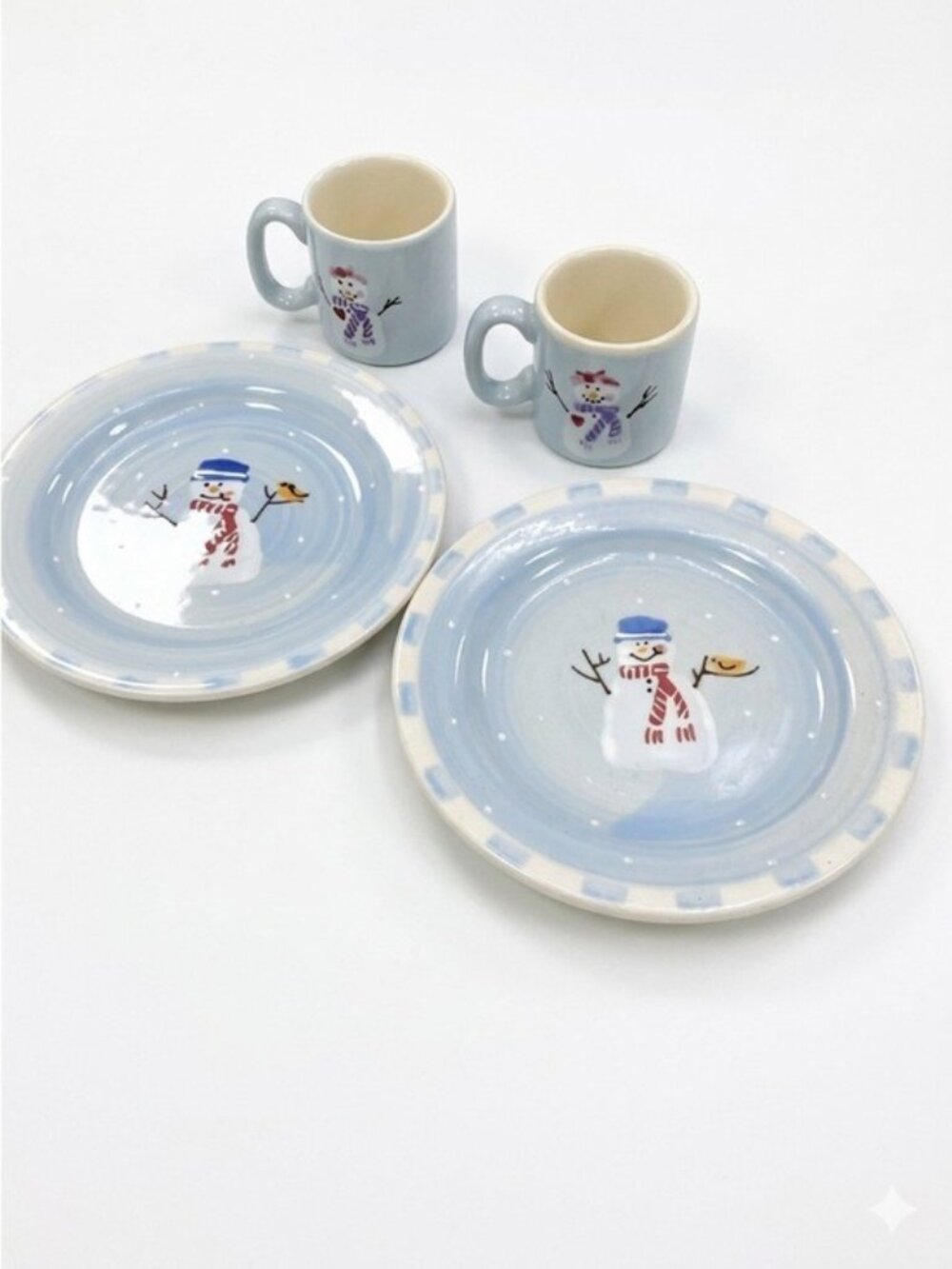 Hartstone Snowpeople Plate & Cup Set of 2 – Hand Painted Stoneware USA